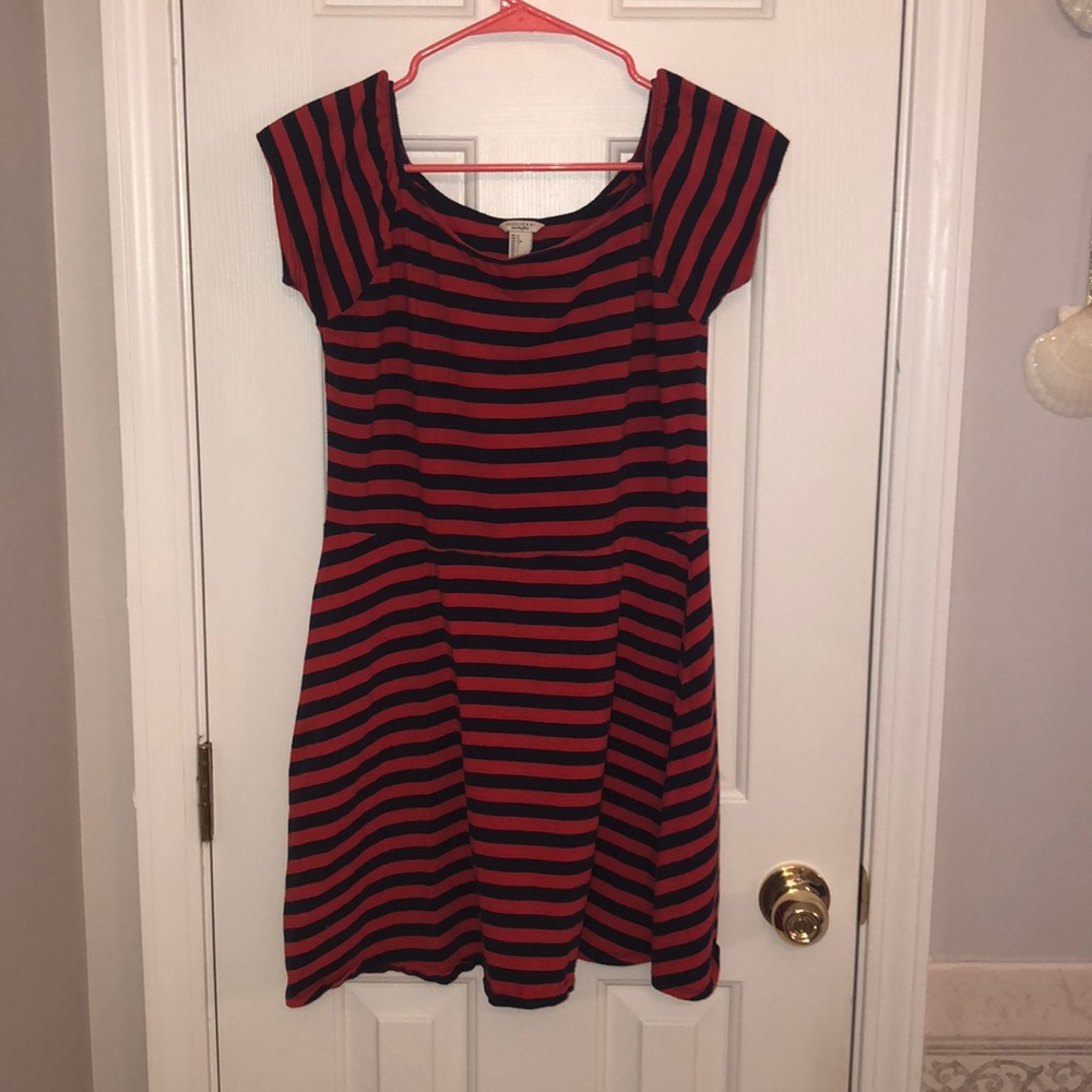 Red and blue striped dress